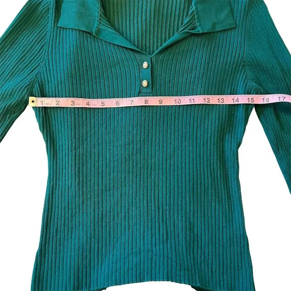 Alice Blue Women's XL Green Ribbed Collared Button-Up Cardigan Sweater - Picture 3 of 9